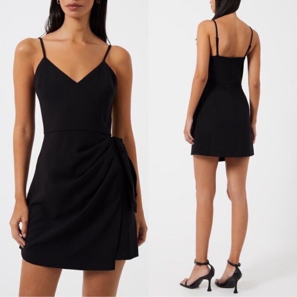 NWT FRENCH CONNECTION Black V-Neck WHISPER Bow ENVELOPE Sleeveless MINI DRESS - Picture 1 of 13